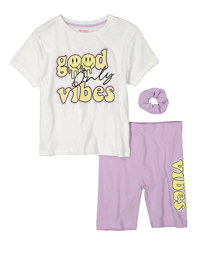 Girls Good Vibes Only Graphic Tee and Shorts