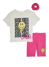 Girls Good Vibes Graphic Tee and Biker Shorts