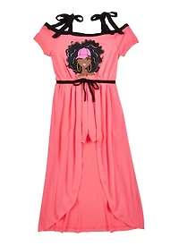 Girls Tie Strap Graphic Maxi Romper