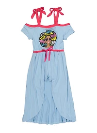 Girls Tie Strap Graphic Maxi Romper