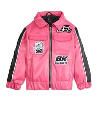 Little Girls Color Block Graphic Patch Moto Jacket