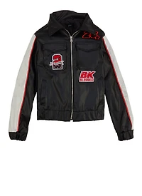 Girls Color Block Graphic Patch Moto Jacket