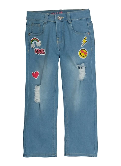 Little Girls Patch and Repair Graphic Wide Leg Jeans