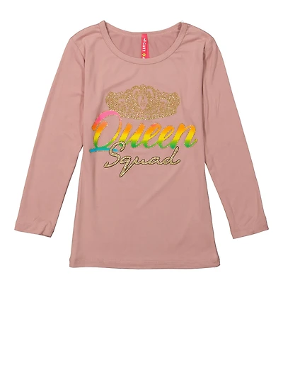 Little Girls Queen Squad Long Sleeve Tee