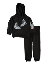 Little Boys Icon Graphic Pullover Hoodie and Joggers
