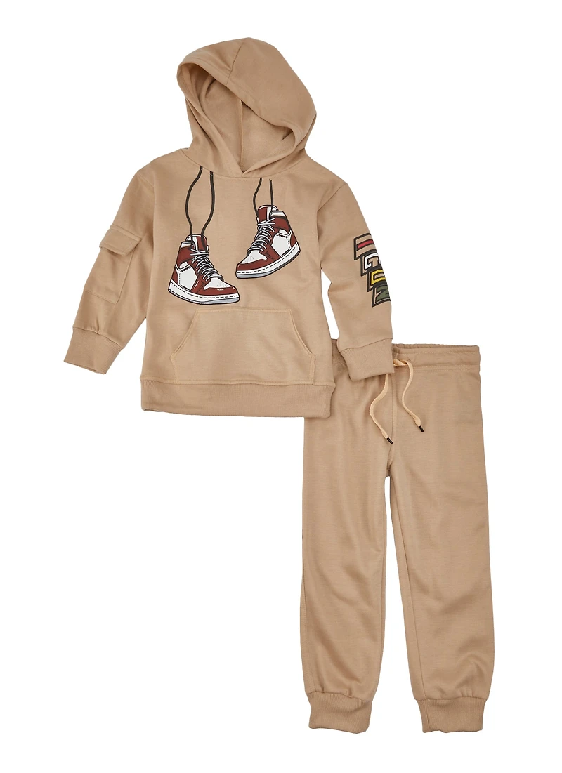 Little Boys Icon Graphic Pullover Hoodie and Joggers