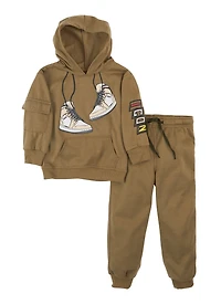 Little Boys Icon Graphic Pullover Hoodie and Joggers