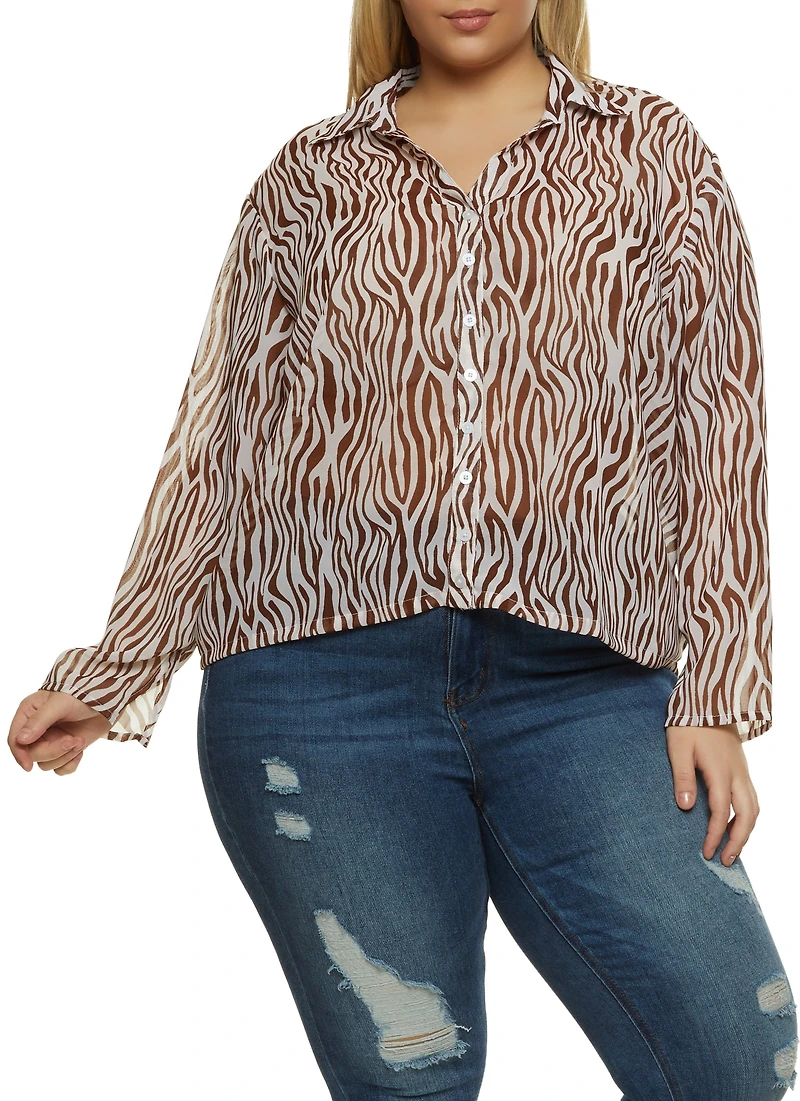 Plus Zebra Print Button Front Top