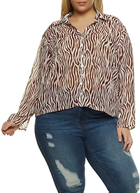 Plus Zebra Print Button Front Top