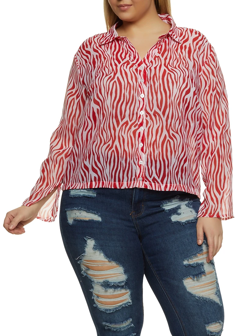 Plus Zebra Print Button Front Top