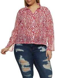 Plus Zebra Print Button Front Top