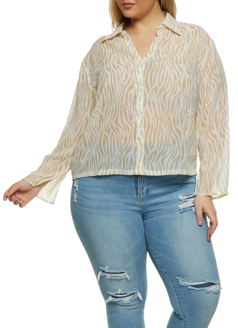 Plus Zebra Print Button Front Top