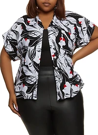 Plus Face Print Short Sleeve Shirt
