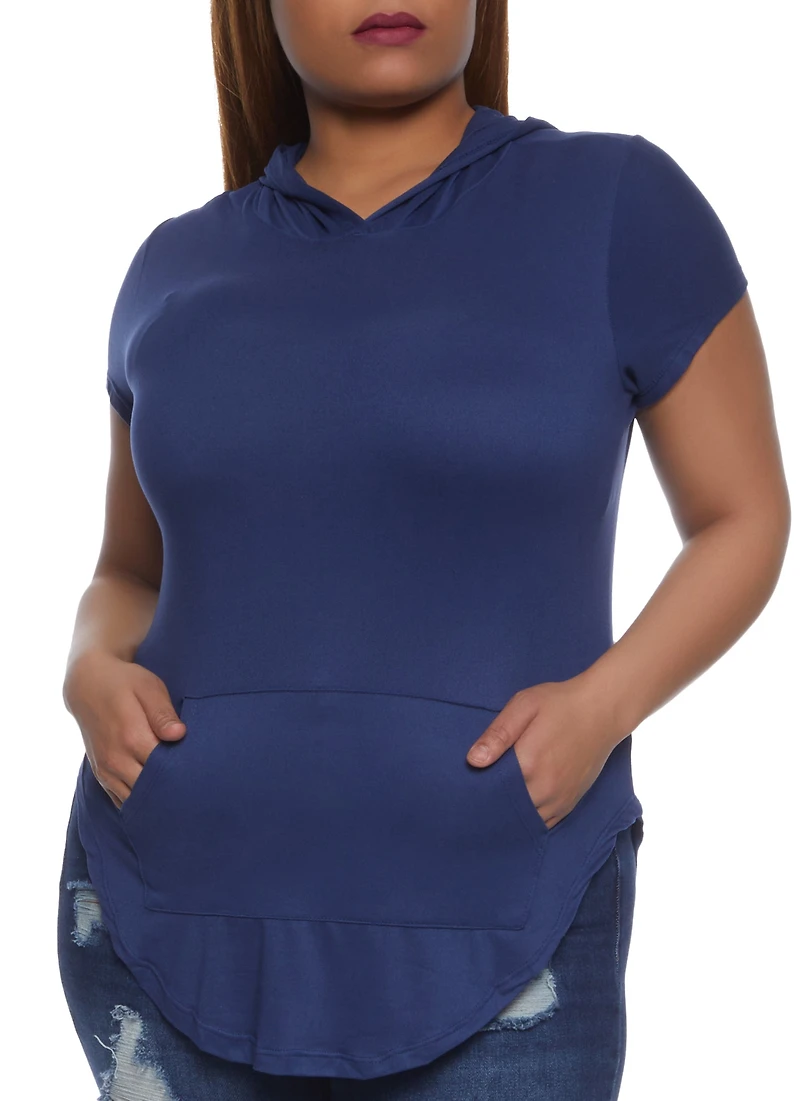 Plus Kangaroo Pocket Hooded Tee
