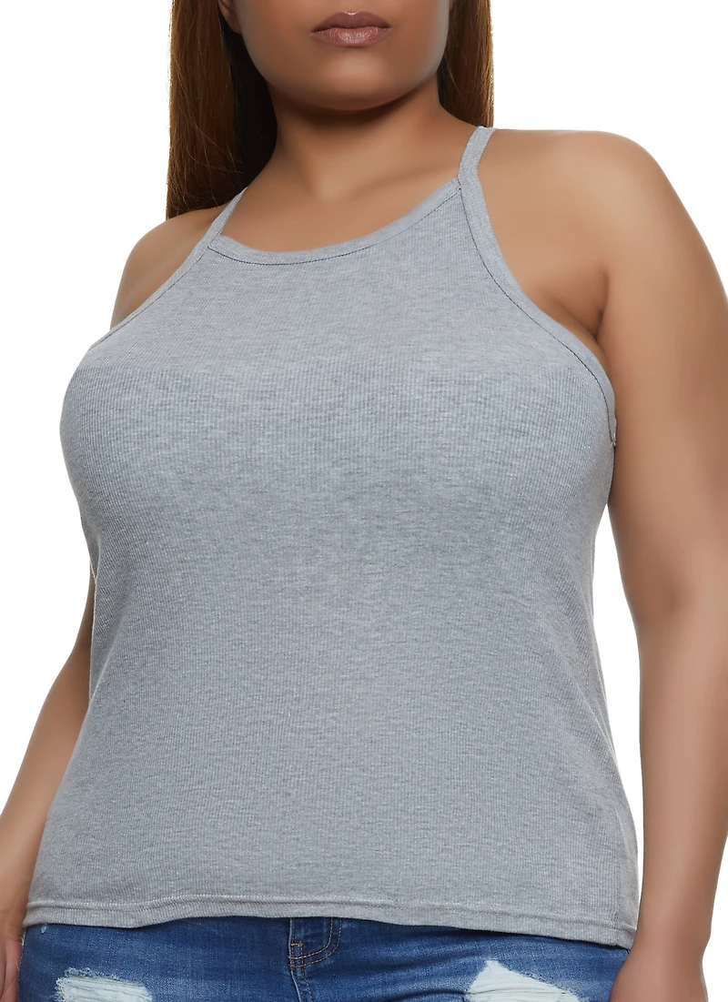 Plus Solid Ribbed Knit Cami