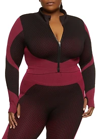 Plus Textured Knit Cropped Track Jacket