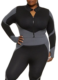 Plus Textured Knit Cropped Track Jacket