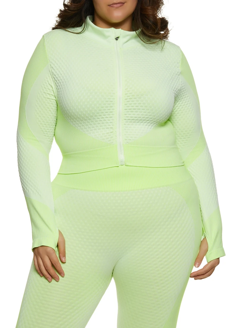 Plus Textured Knit Cropped Track Jacket