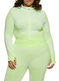 Plus Textured Knit Cropped Track Jacket