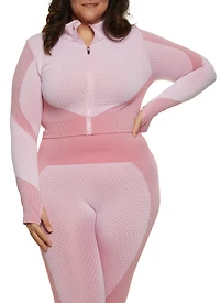 Plus Textured Knit Cropped Track Jacket