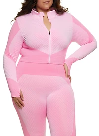 Plus Textured Knit Cropped Track Jacket