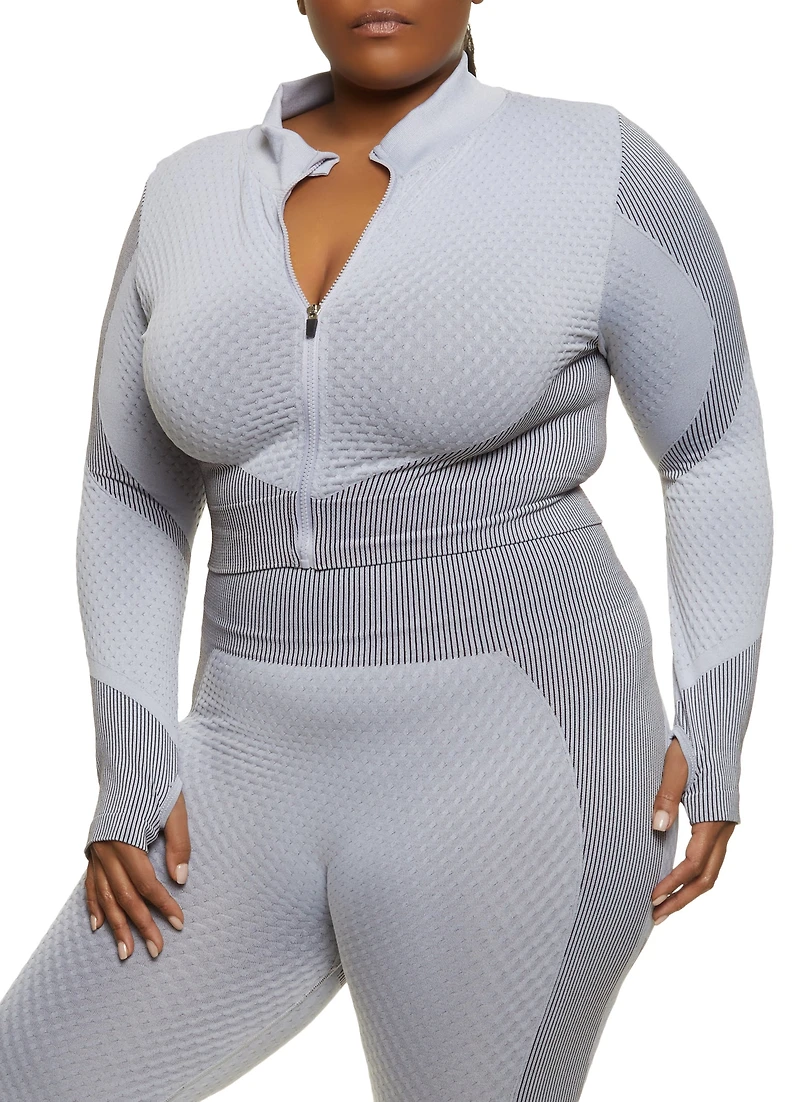 Plus Textured Knit Cropped Track Jacket