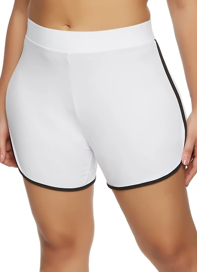 Womens Plus Size Soft Knit Contrast Trim Dolphin Shorts, White, Size 1X