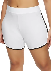 Womens Plus Soft Knit Contrast Trim Dolphin Shorts, White,