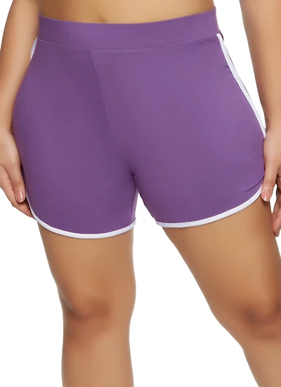 Womens Plus Soft Knit Contrast Trim Dolphin Shorts,