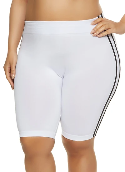 Plus Varsity Stripe High Waisted Biker Shorts