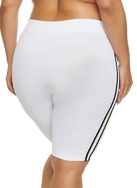 Plus Varsity Stripe High Waisted Biker Shorts