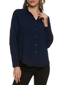 Solid Long Sleeve Button Front Shirt