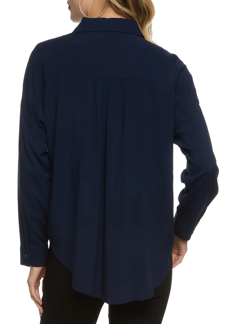 Solid Long Sleeve Button Front Shirt