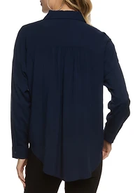 Solid Long Sleeve Button Front Shirt