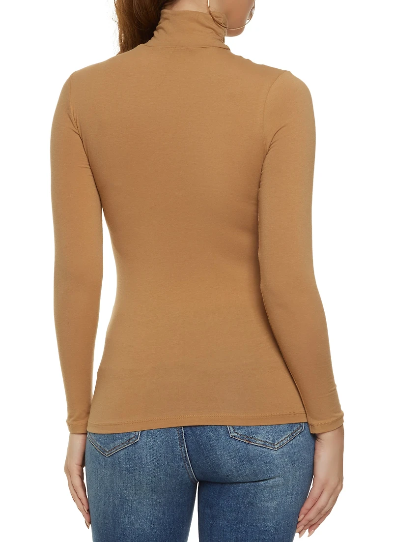 Womens Solid Long Sleeve Turtleneck Top,