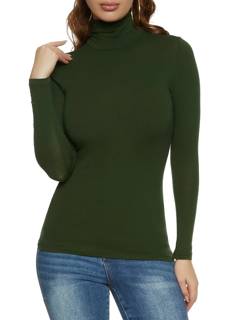 Solid Long Sleeve Turtleneck Top