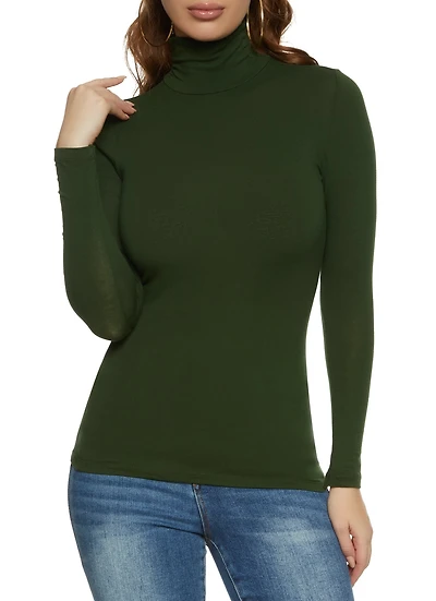 Solid Long Sleeve Turtleneck Top