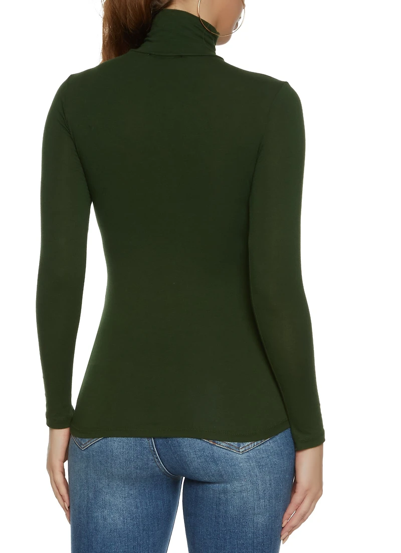 Solid Long Sleeve Turtleneck Top