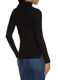Womens Basic Turtleneck Long Sleeve Top, Black, Size S