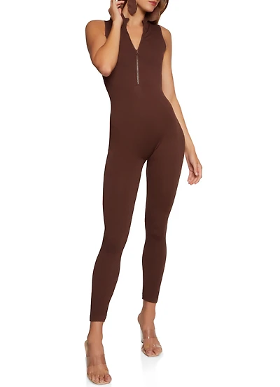 Sleeveless Mock Neck Zip Front Jumpsuit