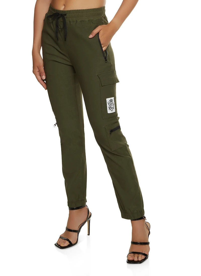 Zip Pocket Drawstring Cargo Joggers