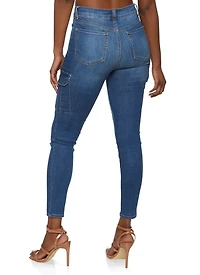 Womens WAX Cargo Pocket Skinny Jeans, Blue,