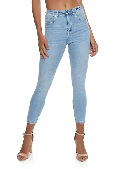 Womens WAX Basic High Waisted Skinny Jeans, Blue,