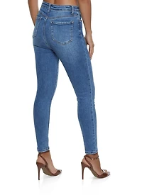 Womens WAX Basic High Waisted Skinny Jeans, Blue,