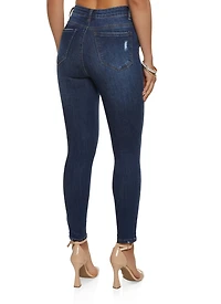 Womens WAX Basic Distressed High Waist Skinny Jeans, Blue, Size S