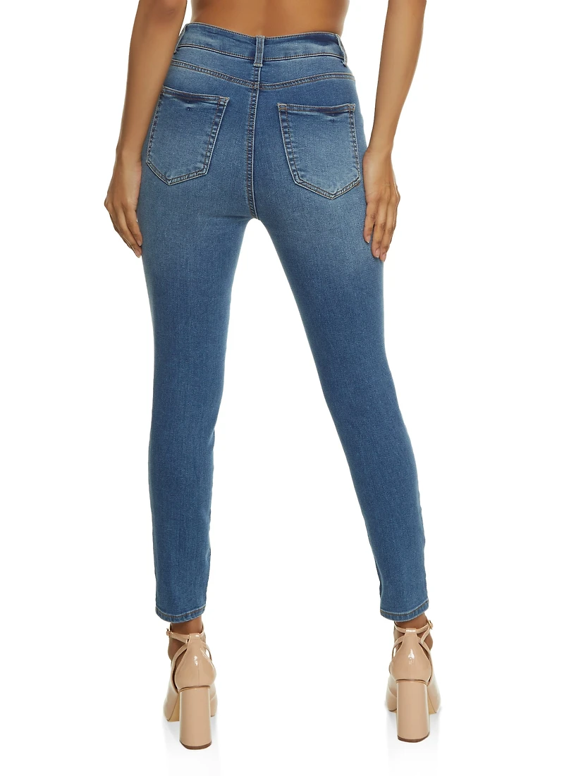 Womens WAX Whiskered High Waist Skinny Ankle Jeans, Blue, Size 5