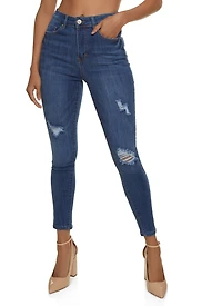 Womens WAX Distressed High Waist Cropped Skinny Jeans, Blue, Size 7