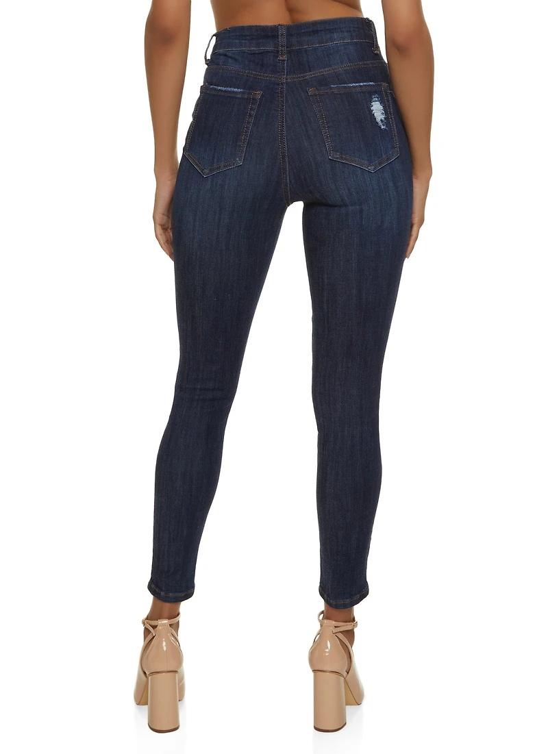 Womens WAX Distressed High Waist Cropped Skinny Jeans, Blue, Size 1