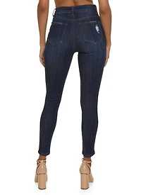Womens WAX Distressed High Waist Cropped Skinny Jeans, Blue, Size 1