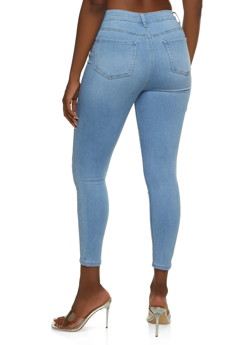 Womens WAX Whiskered Skinny Ankle Jeans, Blue,